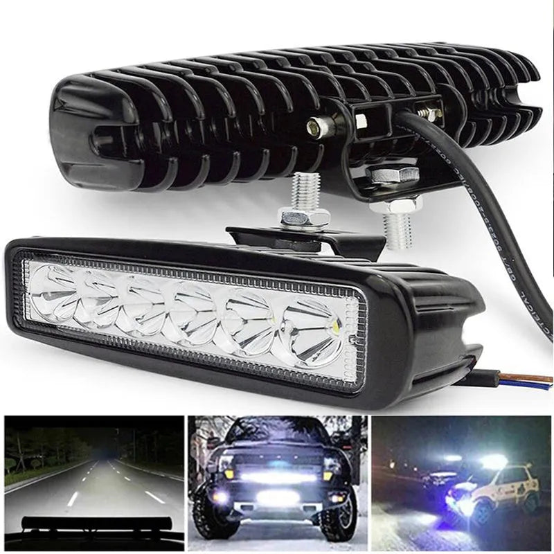 Black automotive auxiliary LED light with die-cast aluminium housing and bracket mounting