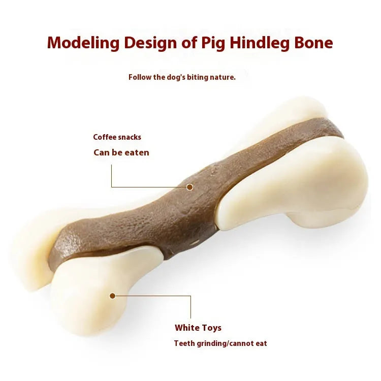 Cowhide and nylon bone grinding rod dog chew toy in small and large size options