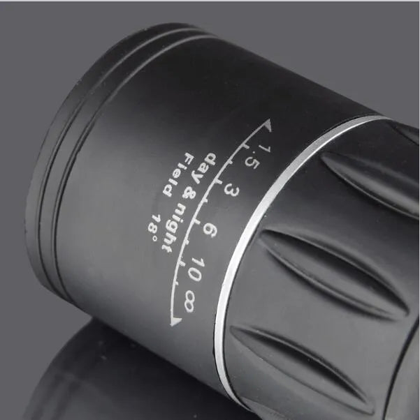 Black 16x52 monocular telescope with 52mm objective lens and roof prism design