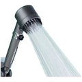 Portable shower head with third gear adjustment dial showing spray, massage, and rain shower functions