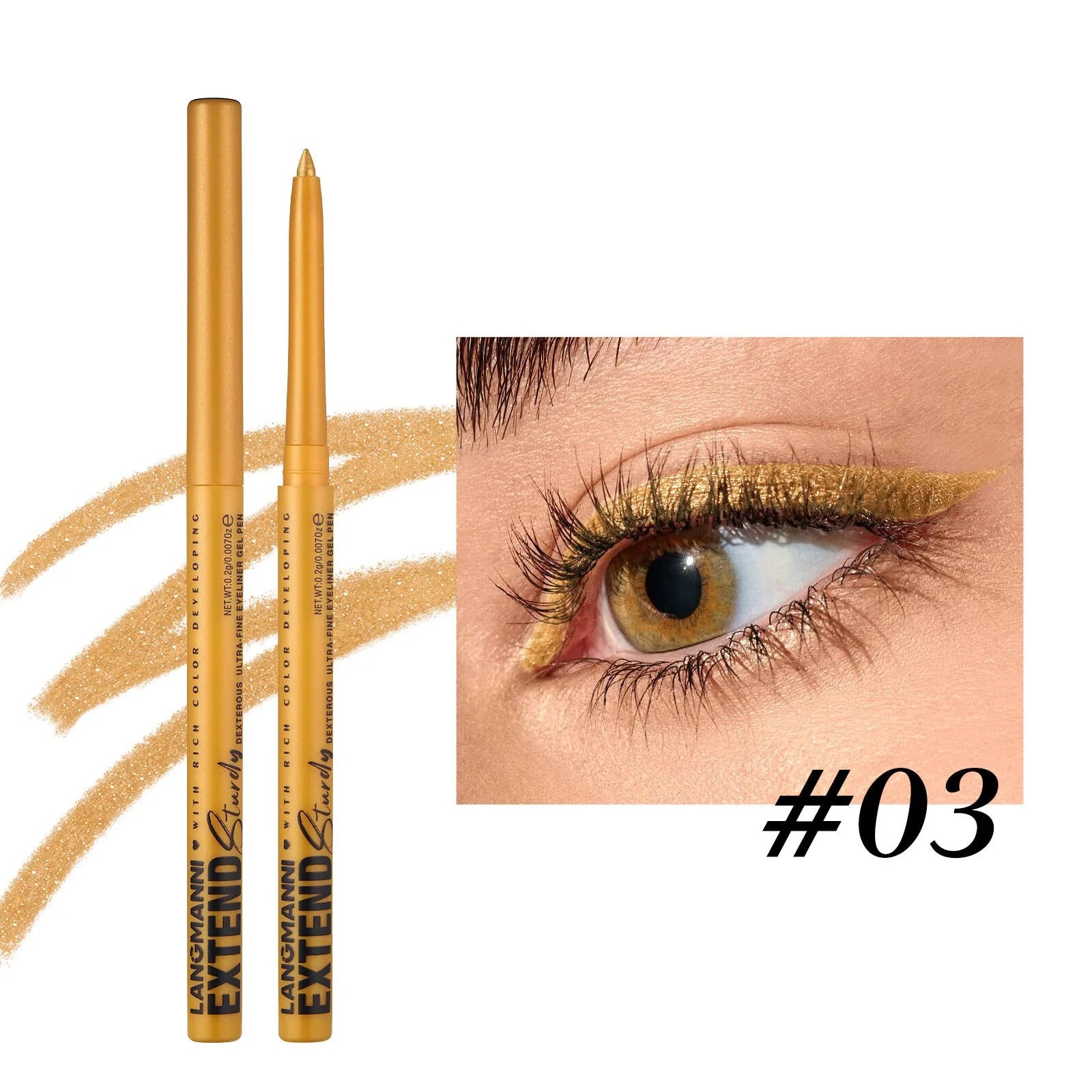 12 colourful gel glitter eyeliner pencils set showing matte metallic and pearl finishes