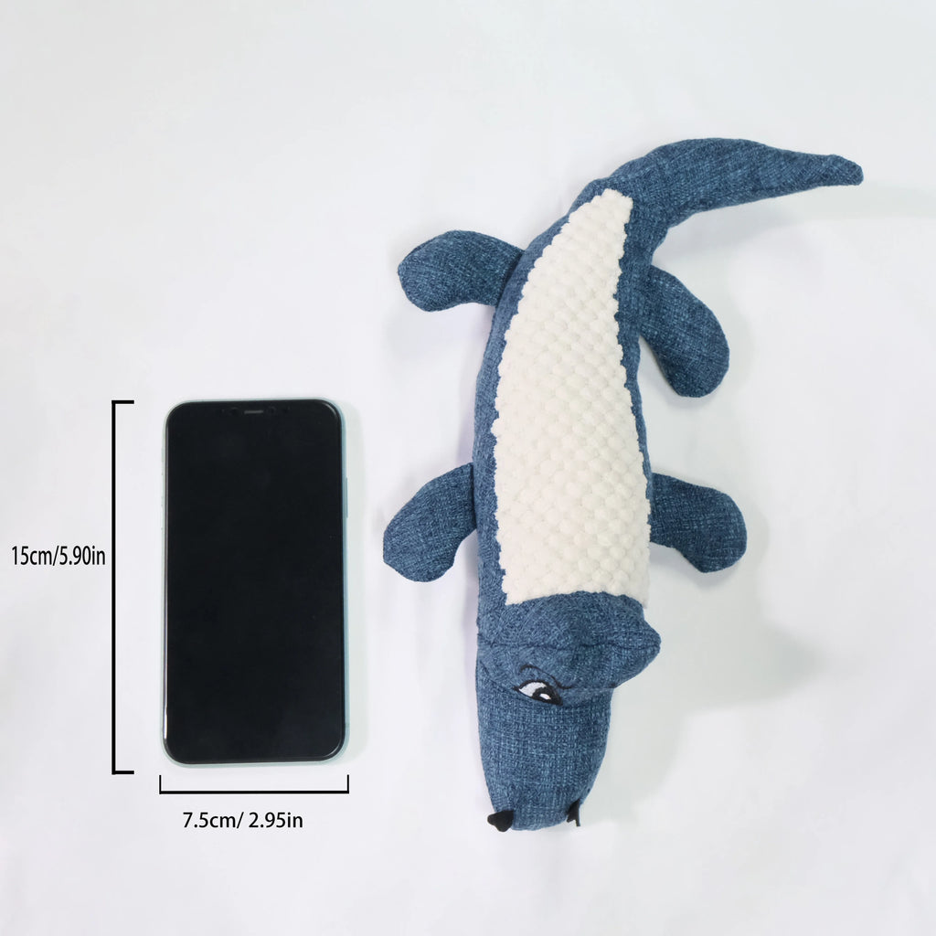 Corn grid textured plush pet toy in blue, green and red colours with biting sound feature