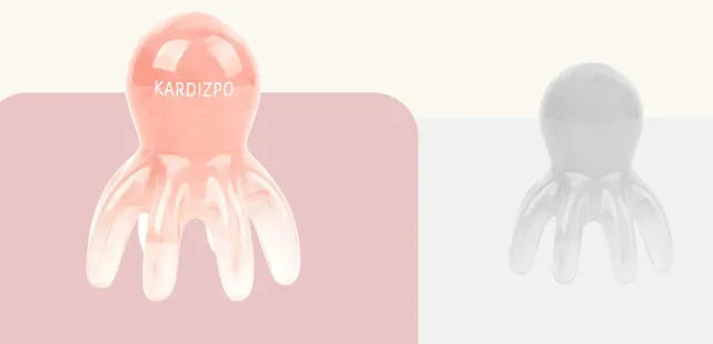 Pink octopus-shaped facial massage comb with dual-pronged tip for periocular pressure points