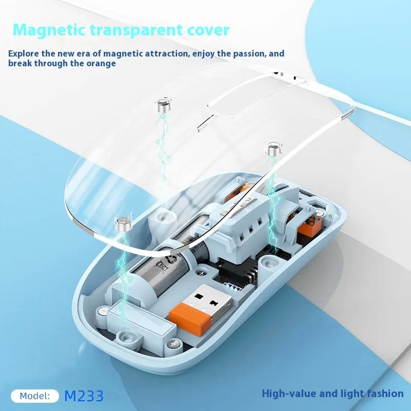 Transparent wireless computer mouse with USB connector in Space Blue colour
