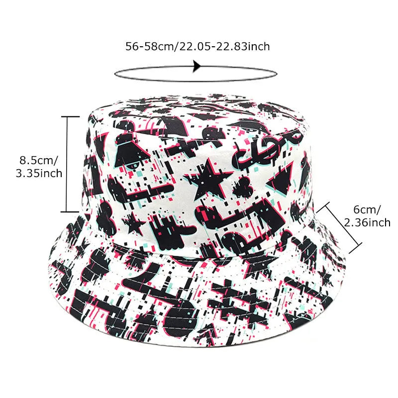Musical note patterned bucket hat with dome crown in polyester fabric size M