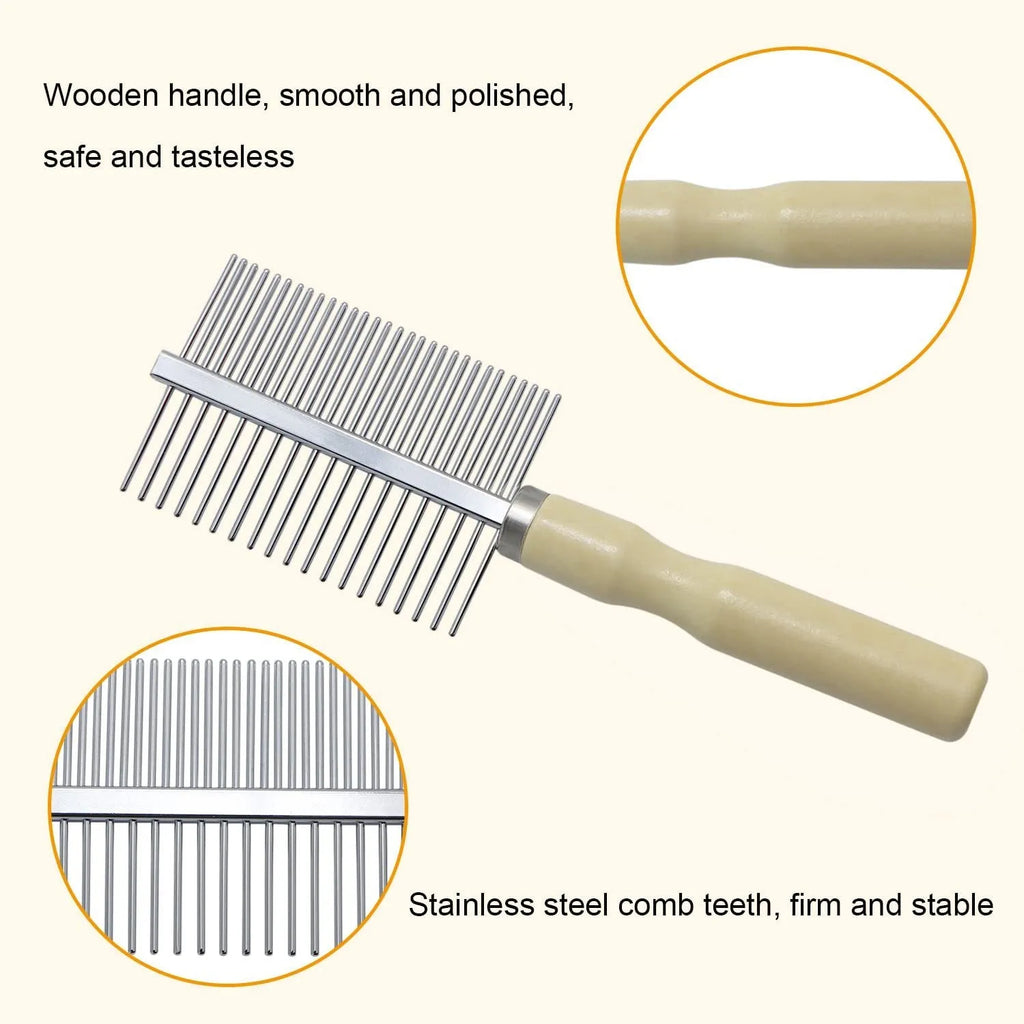 Wooden handle pet grooming comb with round needles for dogs and cats
