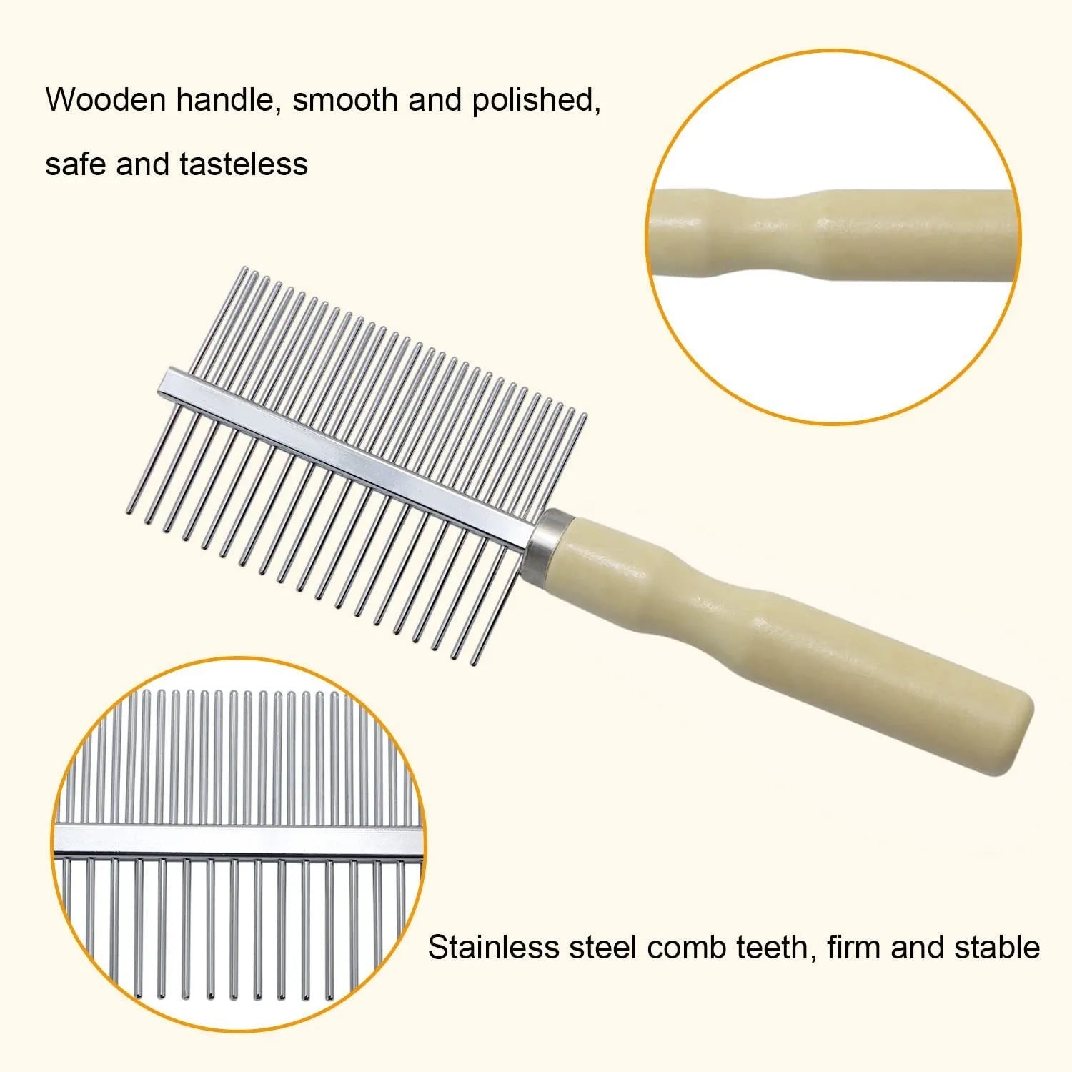 Wooden handle pet grooming comb with round needles for dogs and cats