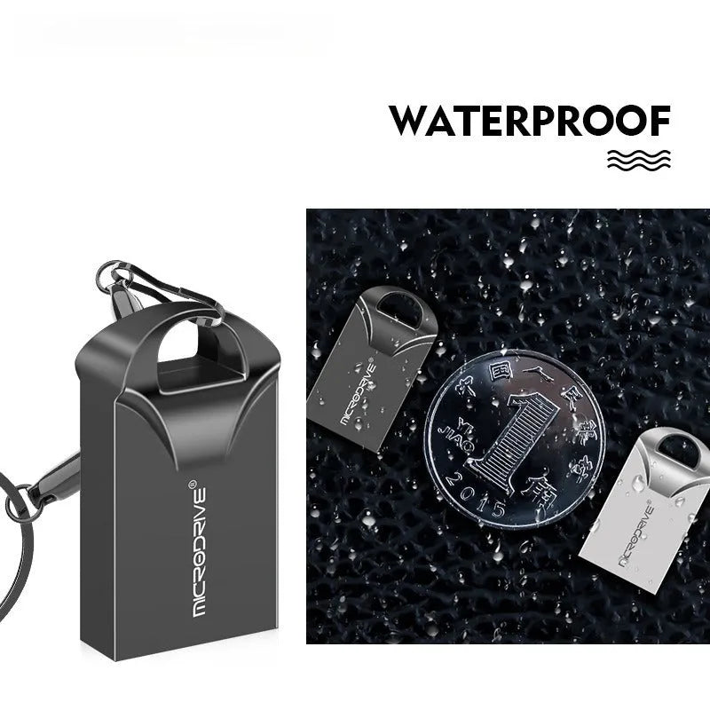 Compact black and silver metal USB flash drive showing its small 23mm size.