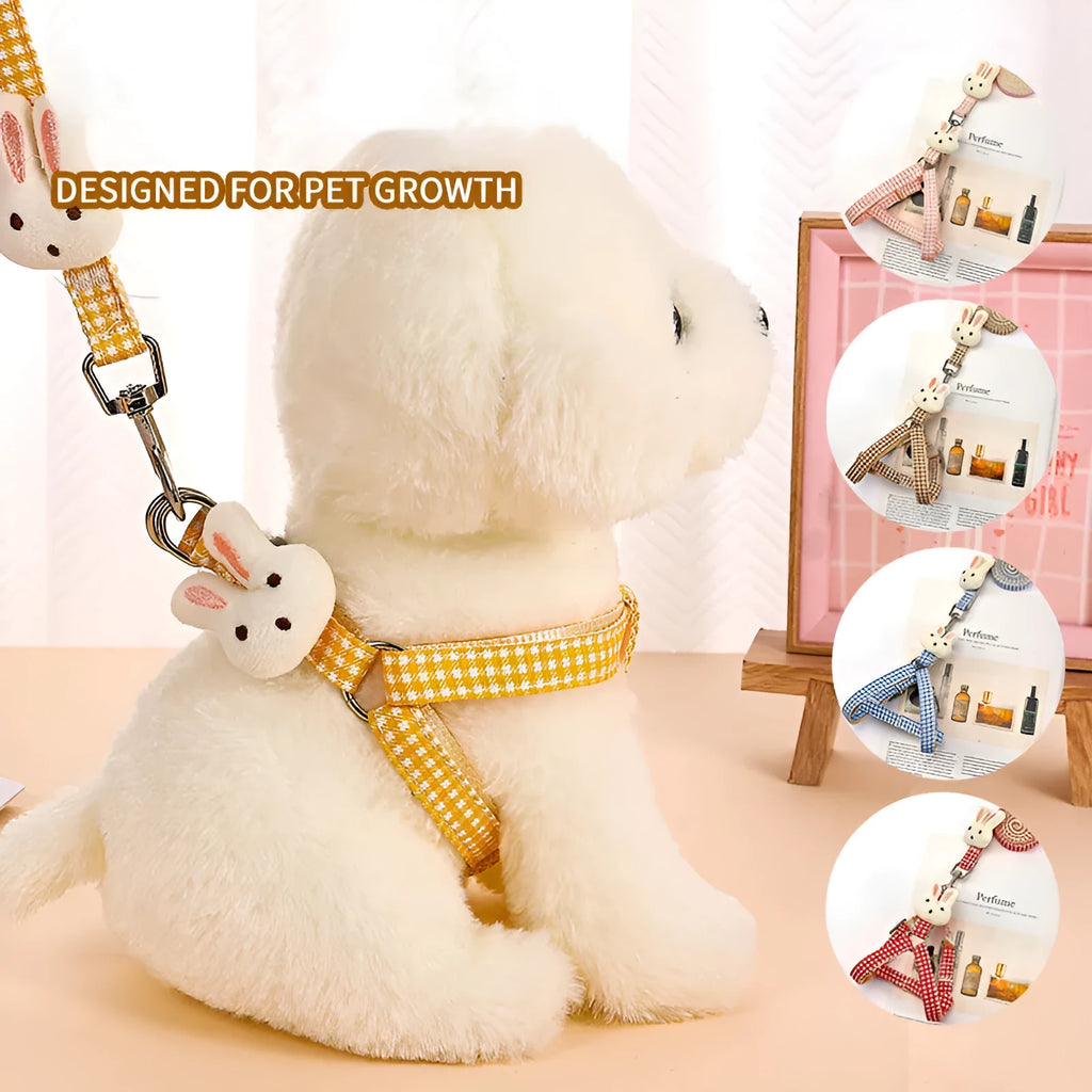 Small dog harness with leash in nylon with quick-release buckles, shown in multiple colours