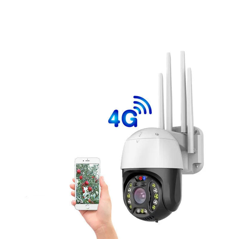 Outdoor dome surveillance camera with 360-degree rotation capability showing 5MP resolution and infrared night vision