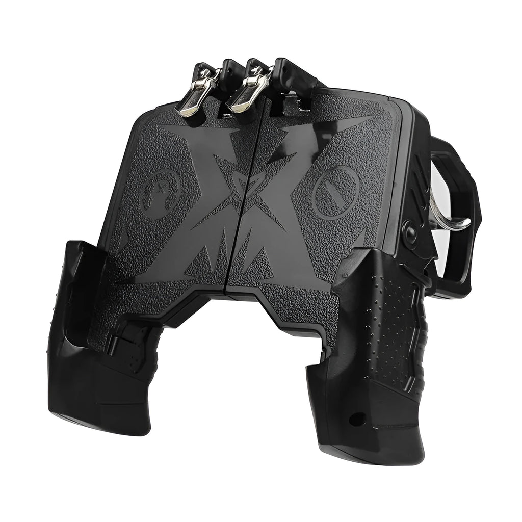 Black wired mobile phone gamepad handle with physical buttons for gaming control