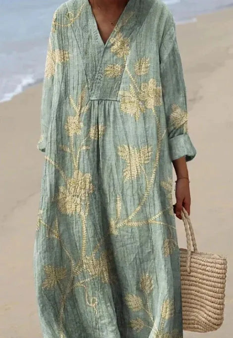 Japanese Korean style floral printed shirt dress with 3D sleeve pattern effect and wide waist princess cut