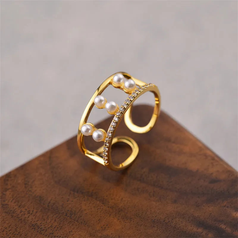 Korean geometric open ring in gold colour with electroplated finish on copper