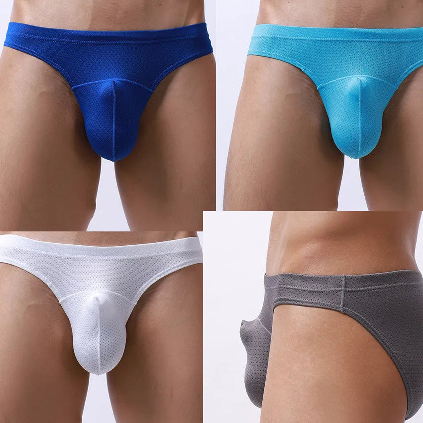 Men's transparent loose nylon underwear in blue colour showing breathable comfortable design