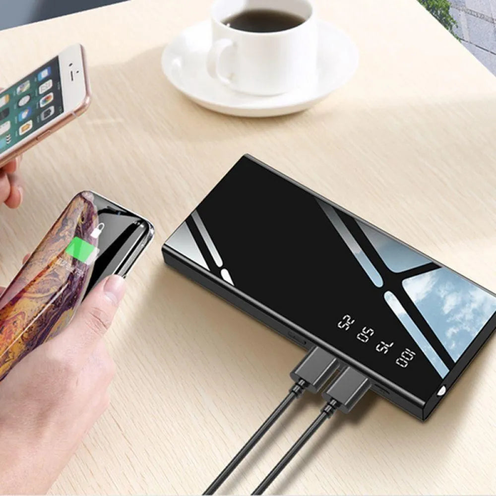 20000mAh power bank with LCD display showing battery percentage and dual USB ports