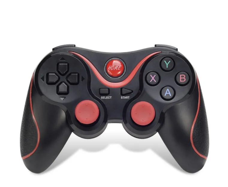 Black X3 Bluetooth wireless game controller for Android phones with optional mobile phone clip attached