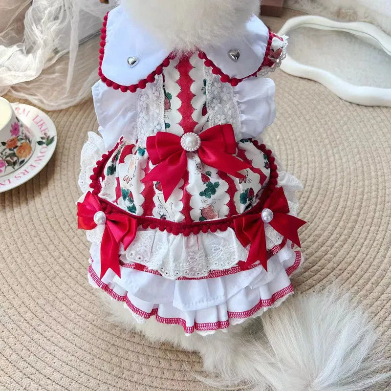 Princess style rabbit skirt pet dog clothing made from polyester fabric shown on a mannequin