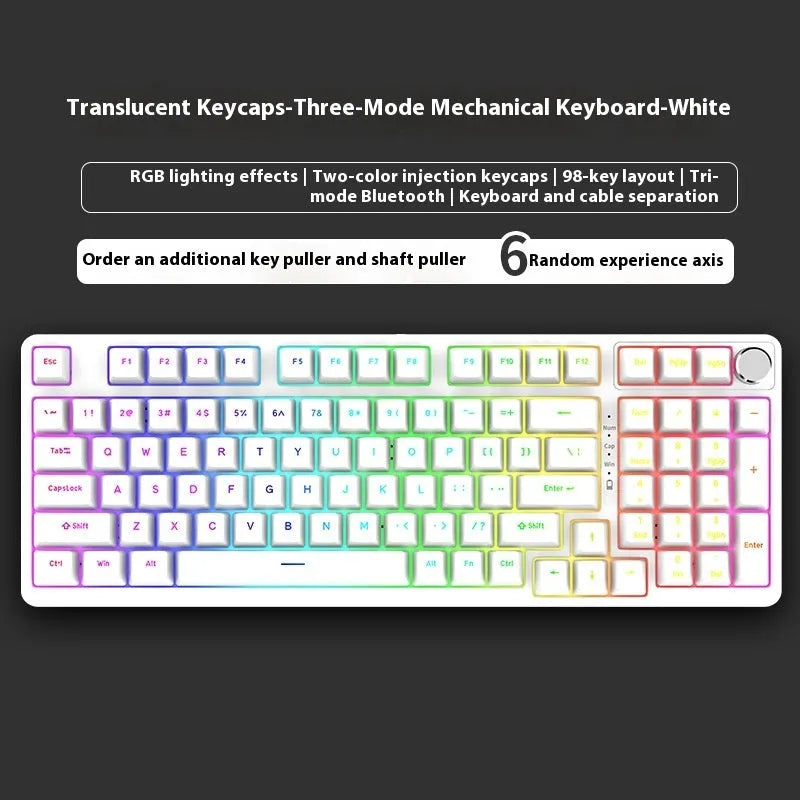 98-key wireless mechanical keyboard kit with metal control knob and optional display screen