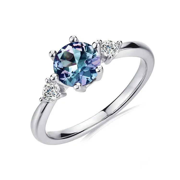 Women's colour changing stone ring in S925 silver or copper, sizes 6-8, with 3.0mm and 6.5mm Alexander Stone