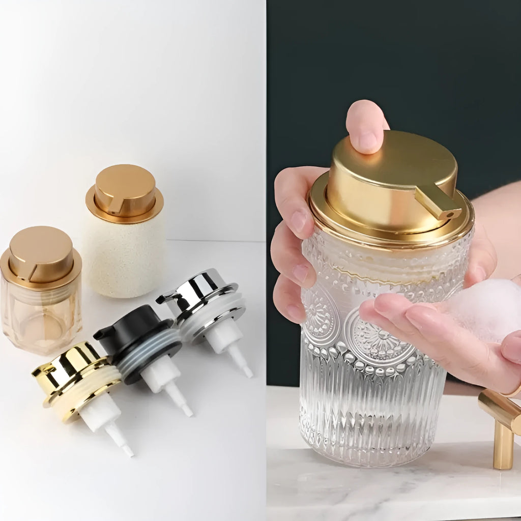 ABS plastic foam pump head in Matte Black and Bright Gold for liquid soap dispensing