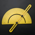 Plastic angle measuring tool with scale arm for 180 degree carpentry and floor tile measurements