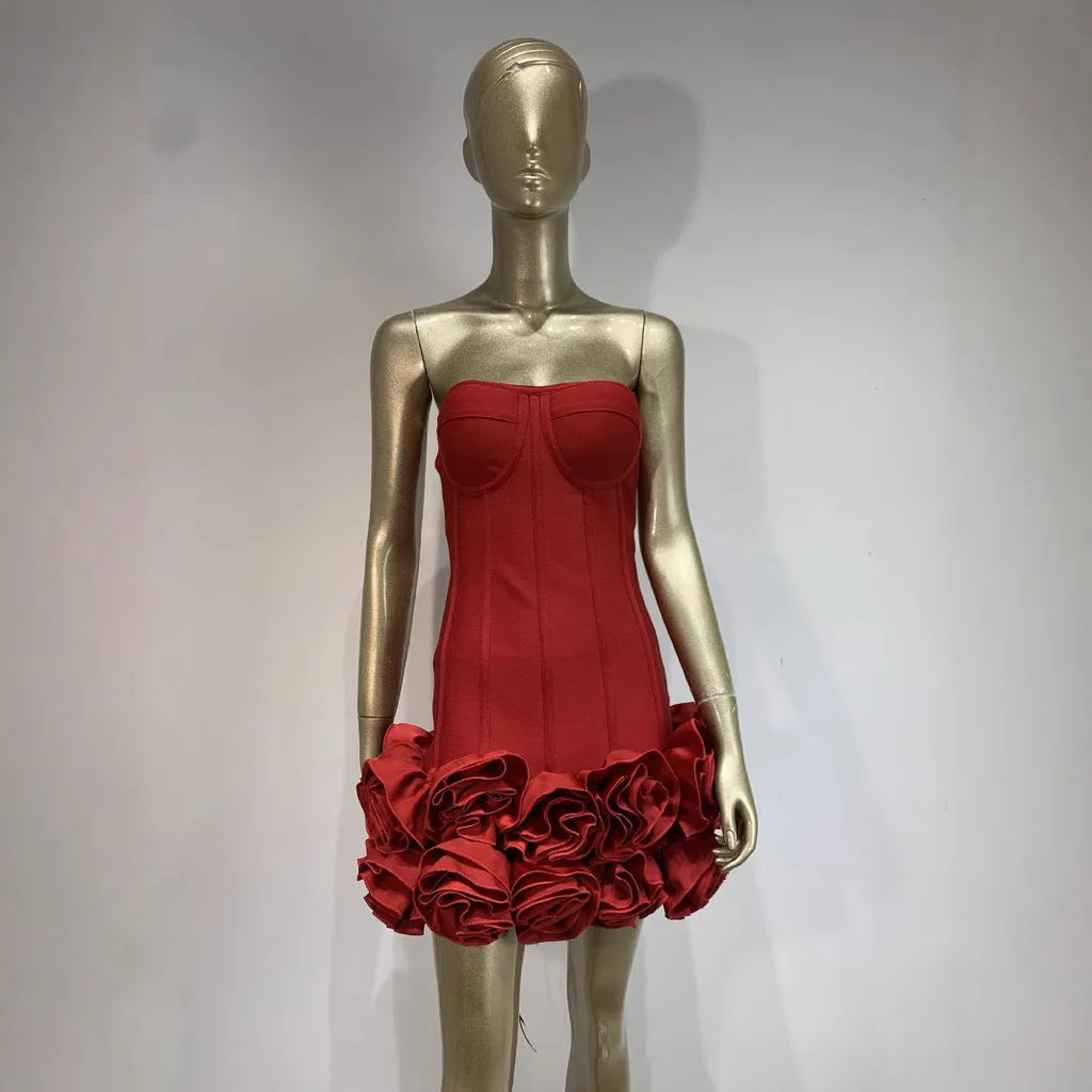 Women's solid colour polyester dress in red, white or black with mid waist design