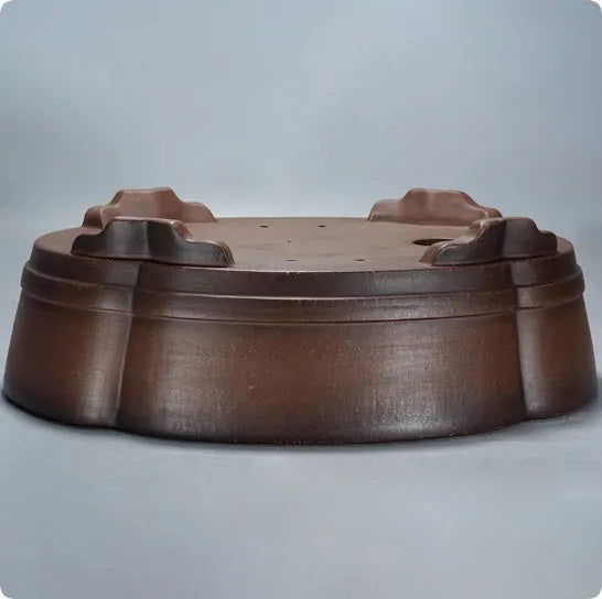 Classical style purple clay bonsai flower pot for indoor plants on a tabletop.