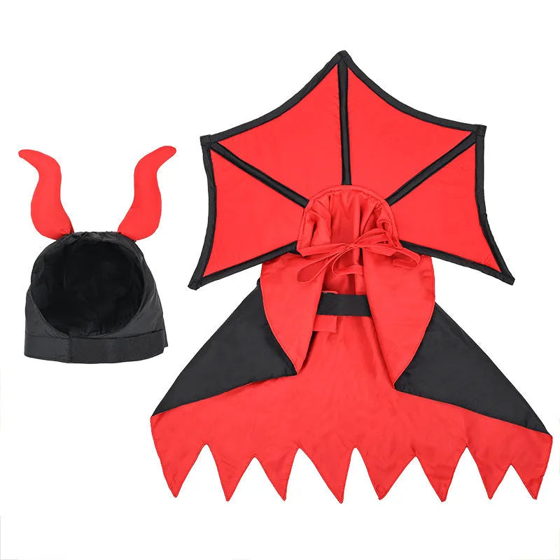 Black polyester vampire cloak and hat costume set for pets