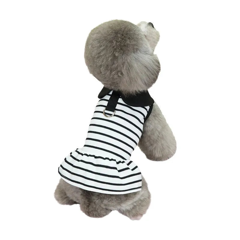 Pet wearing cotton striped t-shirt and skirt summer clothing set