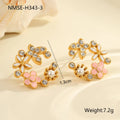 Flower stud earrings with petal design in 18K gold electroplated finish on stainless steel