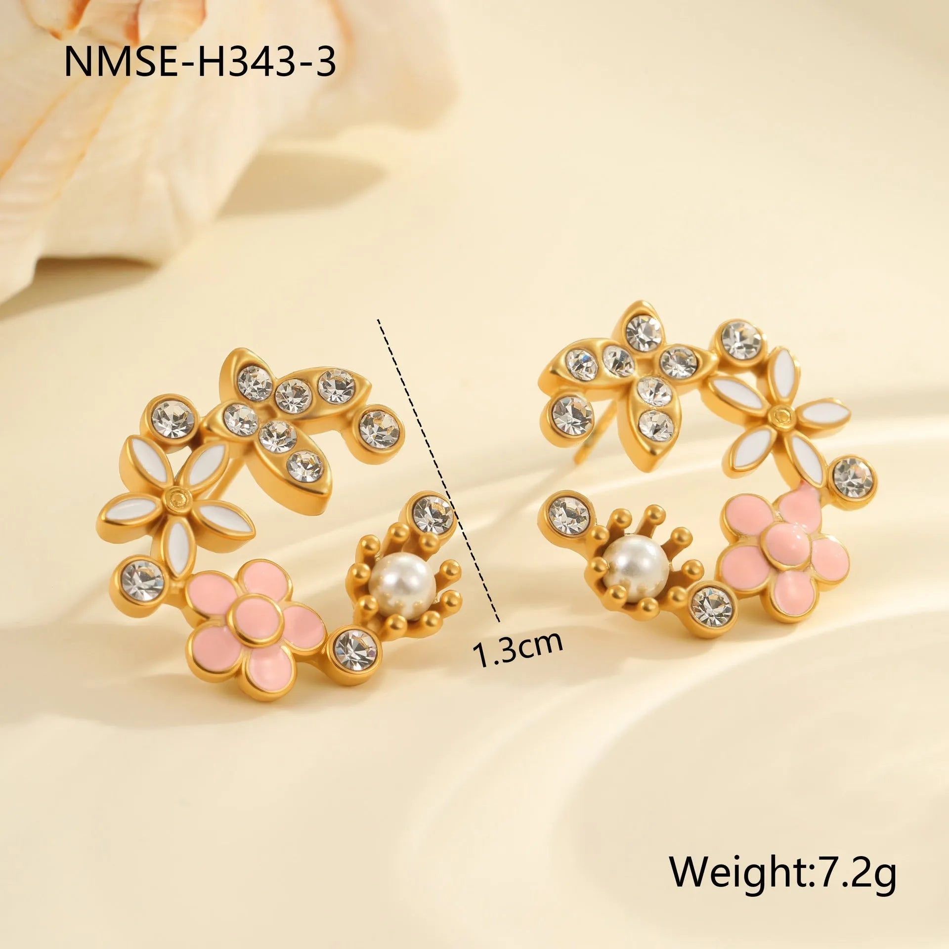 Flower stud earrings with petal design in 18K gold electroplated finish on stainless steel