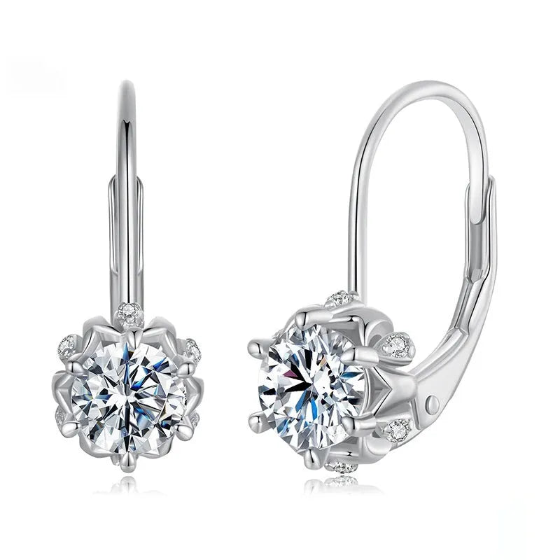 Sterling silver flower bud clip-on earrings with 0.5 carat moissanite centrepiece and white gold plating