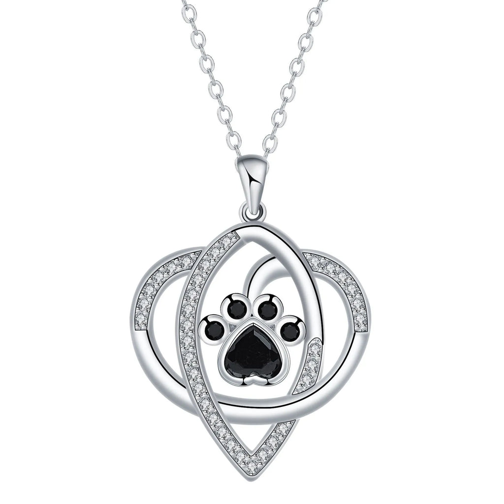 Women's necklace with dogs and cats paw prints pendant on cross chain