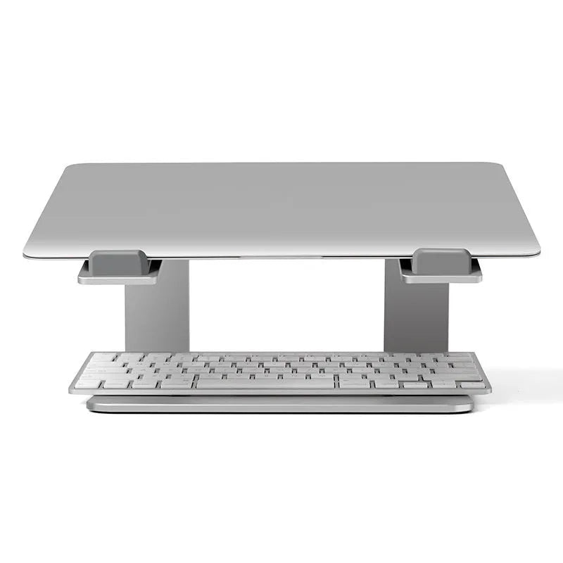 Aluminium laptop stand in black colour showing dimensions 29.9 × 25.8 × 18.5 cm
