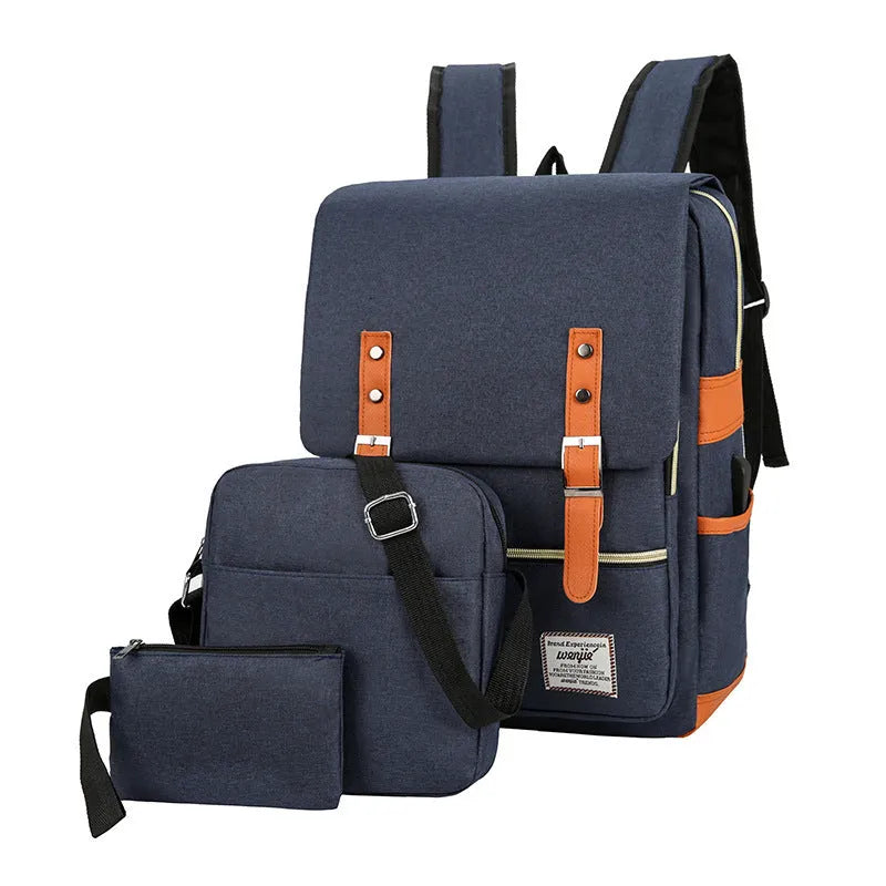 Three-piece waterproof Oxford cloth business backpack with curved shoulder straps in four colour options