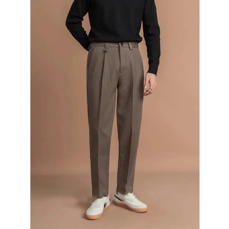 Men's straight cut trousers in polyester fabric for business casual wear