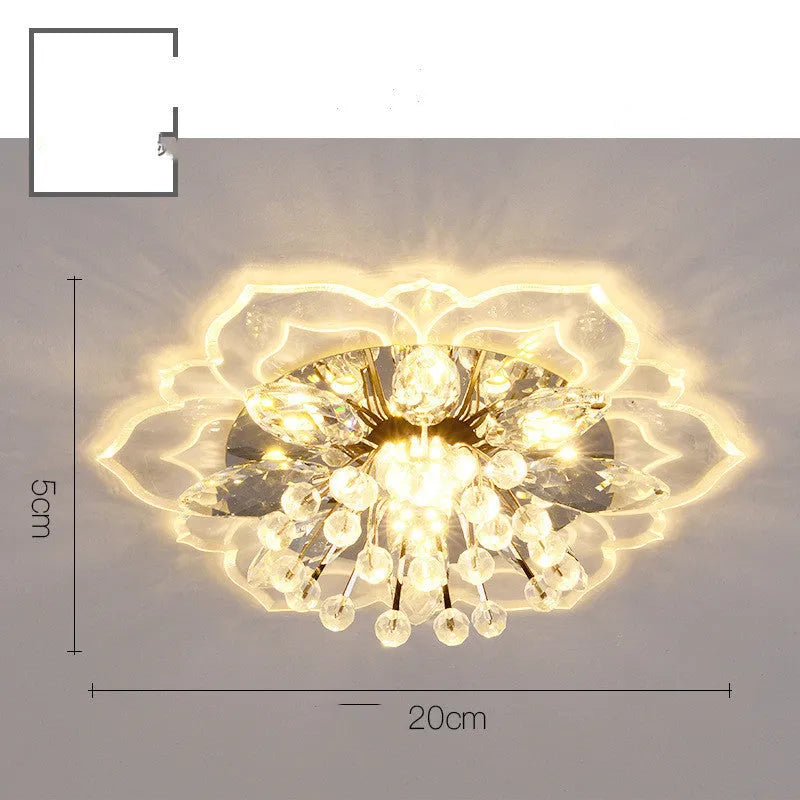 Modern crystal ceiling lamp with flower-shaped shade and LED light source for living room or bedroom