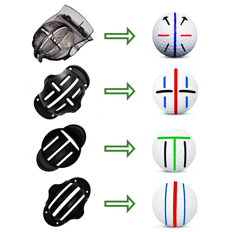 Golf putting alignment tool with 4 scribers and drawing pen on practice green