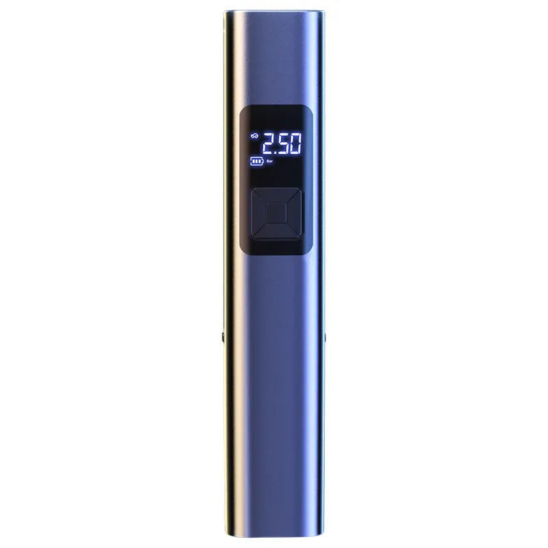 Wireless 4-in-1 car air compressor pump with digital display and LED light for tyre inflation and vacuum cleaning