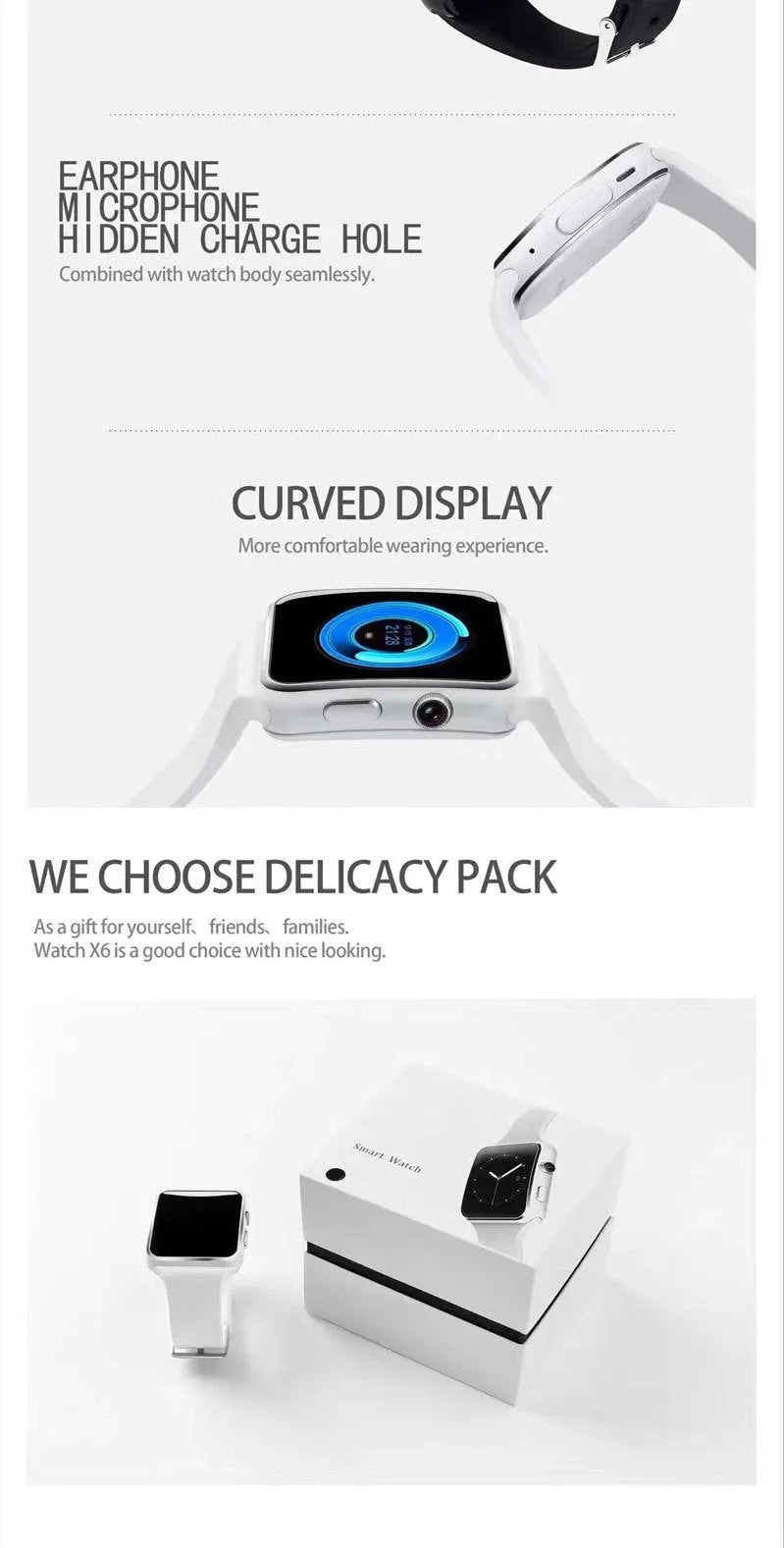 Black smart watch with 1.54 inch touch screen and silicone strap on a wrist