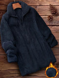 Double-sided velvet fleece jacket in black, navy, or khaki on a hanger