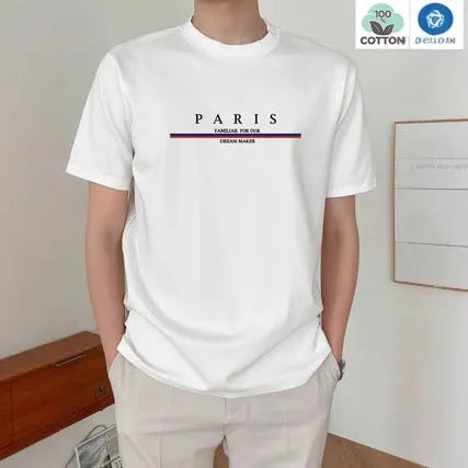 Men's printed cotton T-shirt in loose fit with short sleeves showing letter design