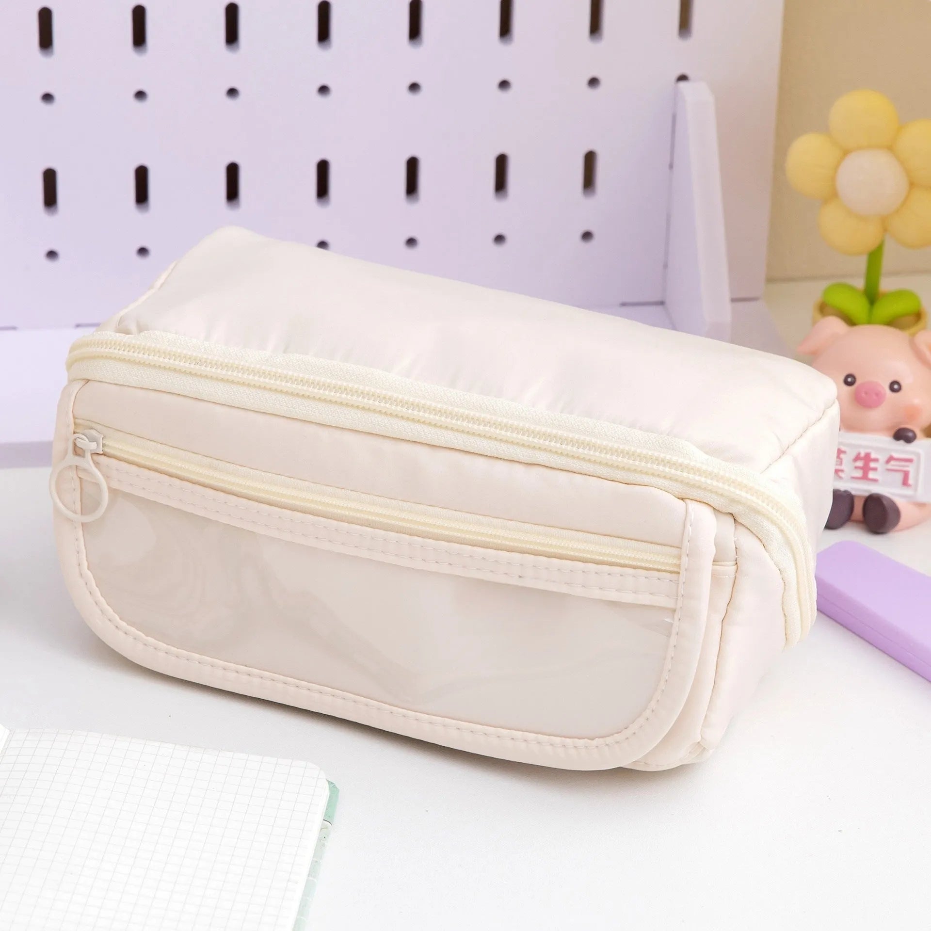 Korean-style canvas pencil case with ten-layer flip design in multiple colour options