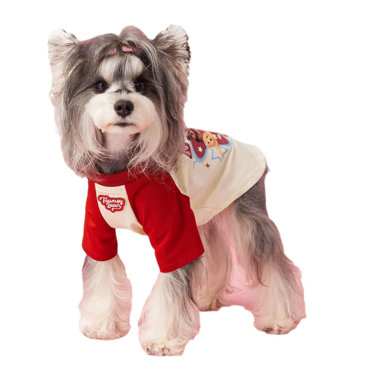 Cotton dog summer clothes in embroidered red or pink with contrast detailing