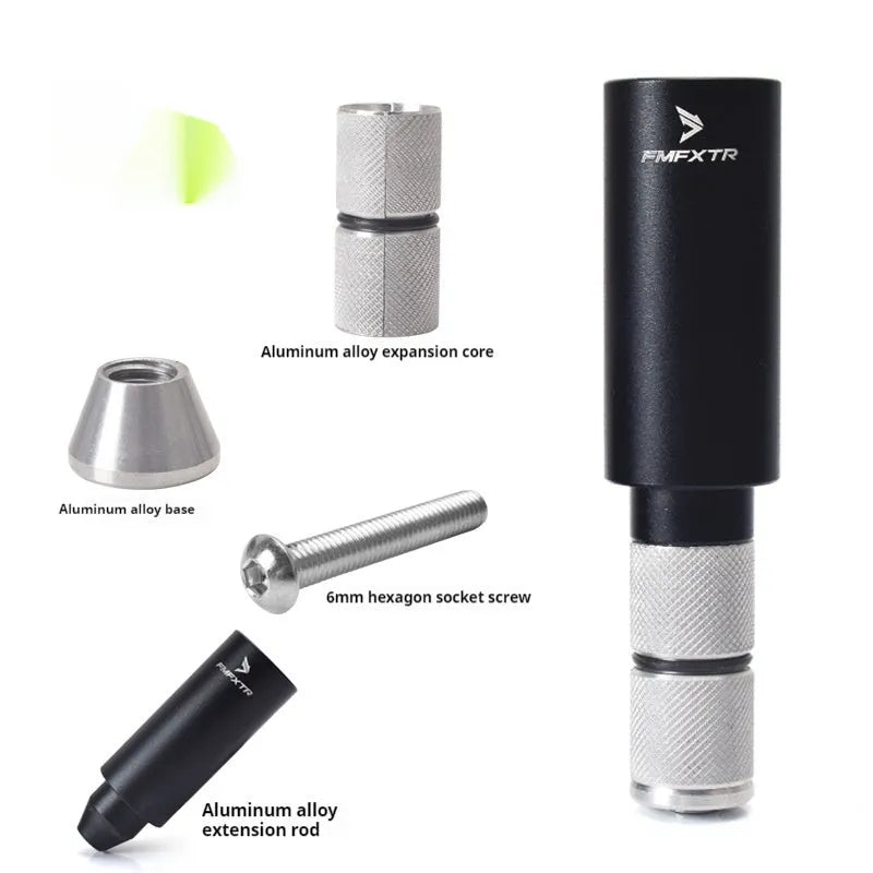 Silver aluminium alloy bicycle handlebar extension rod showing folding mechanism and adjustable length