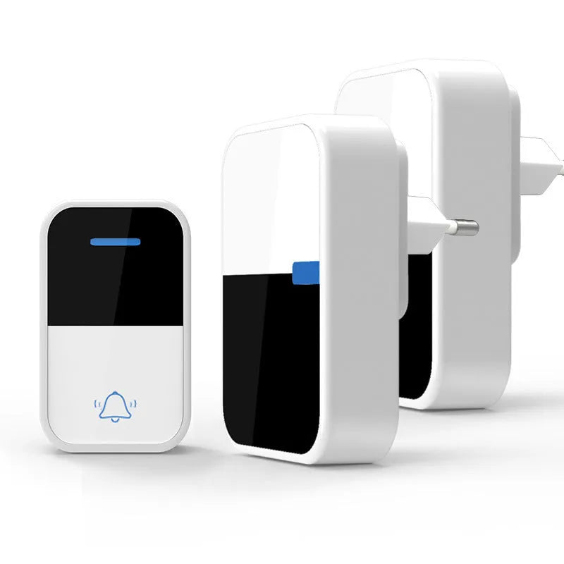 White plastic wireless doorbell with receiver and transmitter units showing modern design