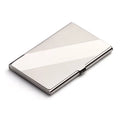 304 stainless steel business card case with laser sculpture geometry, mirror strip, and brush finish measuring 92.5mm