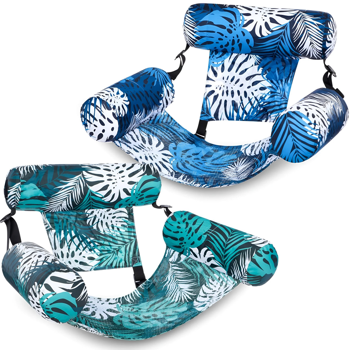 Inflatable floating hammock water chair in PVC, 76 x 35 x 60 cm, 260 g, with leaf colour options and pump