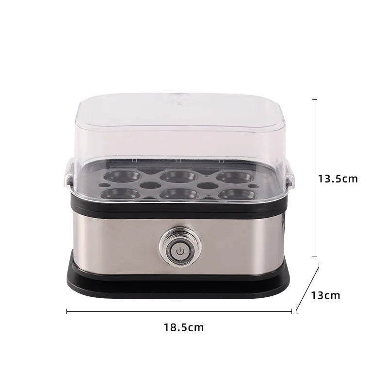 Black stainless steel portable egg boiler with UK plug and travel belt