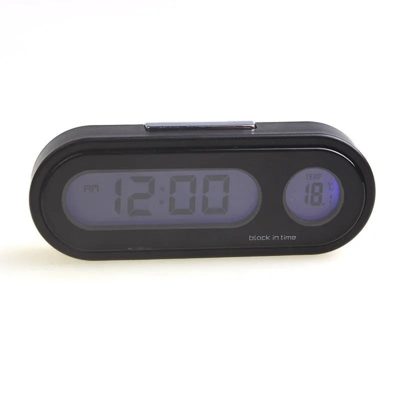 Black car dashboard electronic clock thermometer with LED display and adjustable bracket